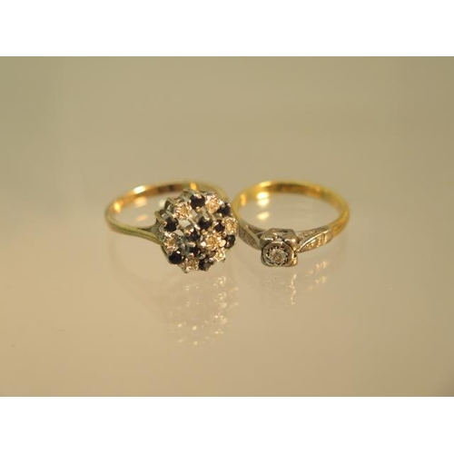 151 - An 18ct (hallmarked) yellow gold and diamond ring size H - weight approx 2.5 grams together with a 9... 