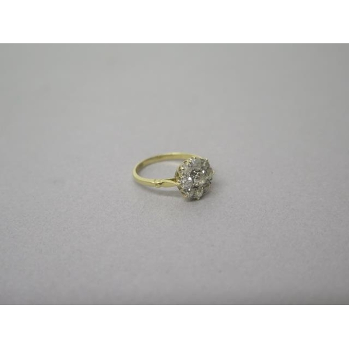 166 - An 18ct yellow gold (tested) and old cut diamond cluster ring size L/M - weight approx 2.4 grams