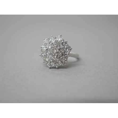 187 - A good quality 18ct white gold large diamond cluster ring - diamonds approx 2ct, diamonds are well m... 