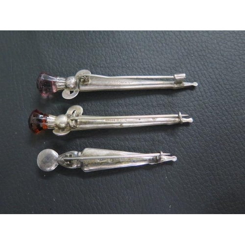 19 - Three Scottish silver and hardstone Dirk brooches - the smallest hallmarked Birmingham 1912 - approx... 