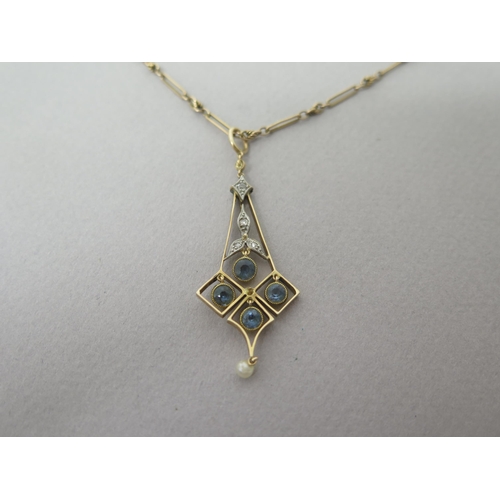 191 - An Edwardian 9ct rose gold (hallmarked) pendant and chain - pendant approx 6cm set with diamonds, aq... 