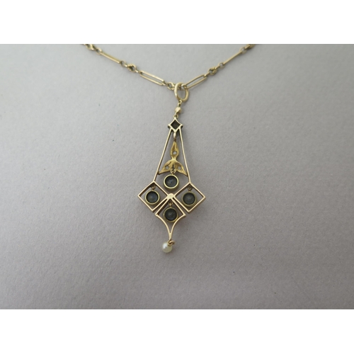 191 - An Edwardian 9ct rose gold (hallmarked) pendant and chain - pendant approx 6cm set with diamonds, aq... 