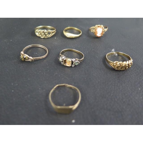 193 - Seven rings - two hallmarked 9ct gold rings, approx weight 3.42 grams and two 9ct gold rings (un hal... 