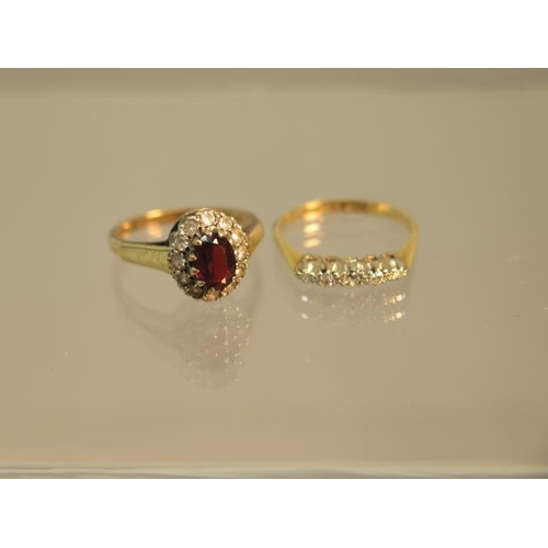 220 - Two gold rings - One 18ct yellow gold and diamond - ring size L/M - weight approx 1.7 grams - one 9c... 