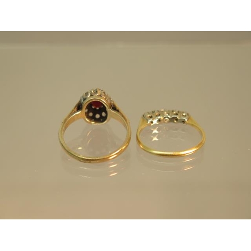 220 - Two gold rings - One 18ct yellow gold and diamond - ring size L/M - weight approx 1.7 grams - one 9c... 