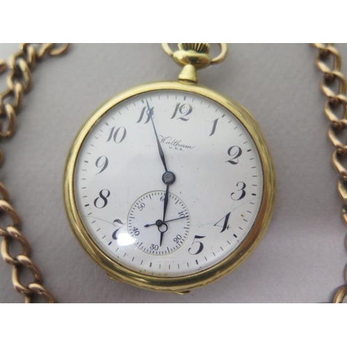 233 - An 18ct yellow gold (hallmarked) cased Waltham open faced pocket watch, Birmingham 1919 - case appro... 