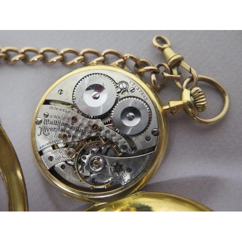 233 - An 18ct yellow gold (hallmarked) cased Waltham open faced pocket watch, Birmingham 1919 - case appro... 