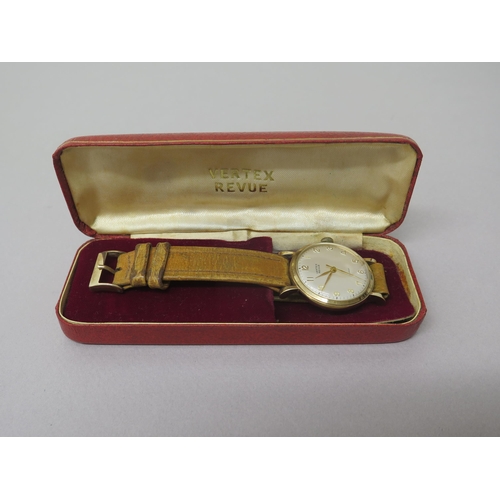 237 - A gents 9ct yellow gold (hallmarked) cased Vertex Revue wristwatch - round case approx 33mm with ori... 