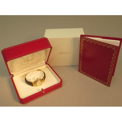 243 - A Must de Cartier silver gilt quartz wristwatch - case 24mm - white dial and jewelled crown the leat... 