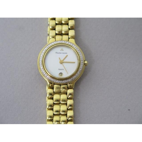 245A - A ladies Maurice Lacroh quartz gold plated bracelet watch - round case 25mm with mother of pearl dia... 