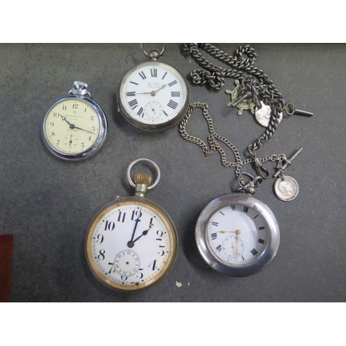 253 - A sterling silver open face key would pocket watch London 1919, together with a sterling silver chai... 