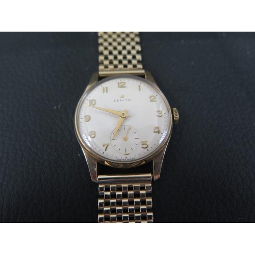 256 - A Zenith 9ct gold gentleman's wristwatch with gold Arabic numerals and hands, seconds subsidiary dia... 