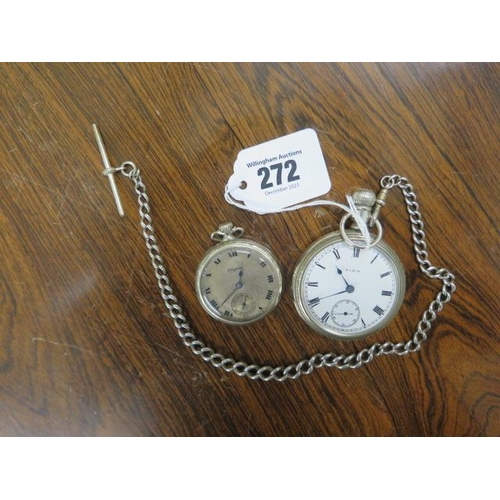 272 - An Elgin pocket watch with a silver chain and a Pilgrim pocket watch