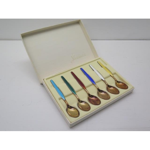 296A - A set of six Norwegian silver gilt and enamelled coffee spoons, Magnus Aase, Bergen - enamel in exce... 