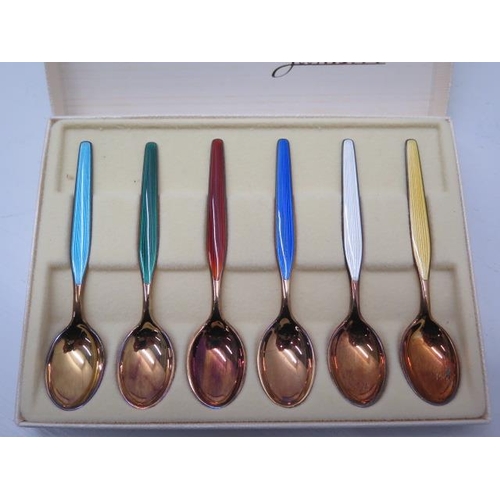 296A - A set of six Norwegian silver gilt and enamelled coffee spoons, Magnus Aase, Bergen - enamel in exce... 