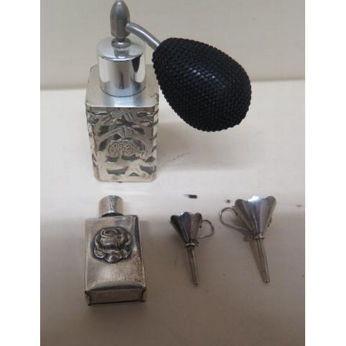 304 - A sterling silver perfume set comprising silver mounted glass atomiser bottle - approx 9cm - togethe... 