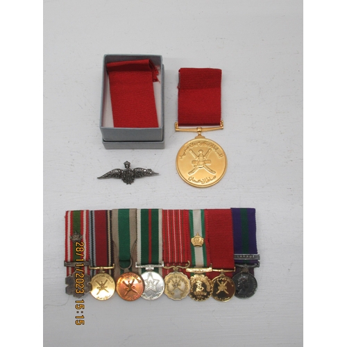 452 - Oman Long Service & Good Conduct Medal with Sultan of Oman Airforce miniature dress Medal set of eig... 