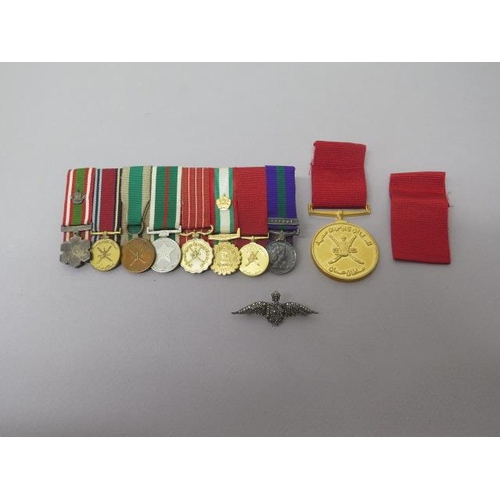 452 - Oman Long Service & Good Conduct Medal with Sultan of Oman Airforce miniature dress Medal set of eig... 