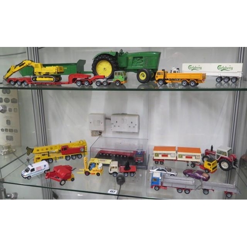 457 - Assorted Siku Toys - A John Deere tractor and trailer and a Corgi fork lift