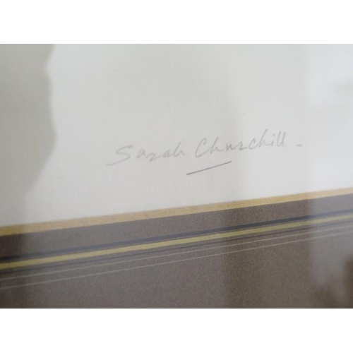 471 - A lithograph of Winston Churchill signed Sarah Churchill in a gilt frame - 98cm x 74cm