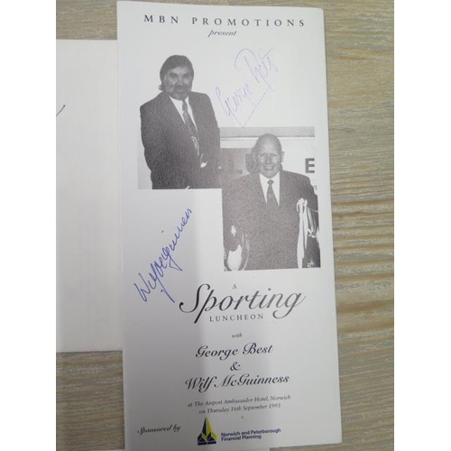 484 - Autographs of George Best and Wilf Mc Guinness on a menu of a Sporting Luncheon 1993 - Fred Truemann... 