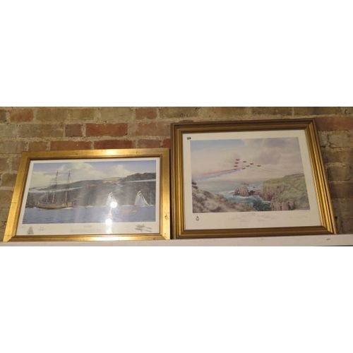 491 - Two gilt frame Red Arrows numbered prints - one signed in pencil by team - framed 57cm x 71cm and 47... 