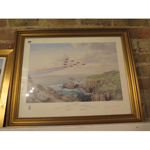 491 - Two gilt frame Red Arrows numbered prints - one signed in pencil by team - framed 57cm x 71cm and 47... 