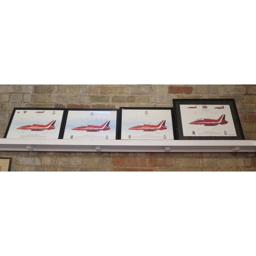 490 - Four red arrow signed year prints in black frames signed by teams