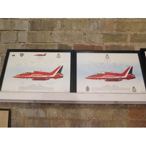 490 - Four red arrow signed year prints in black frames signed by teams