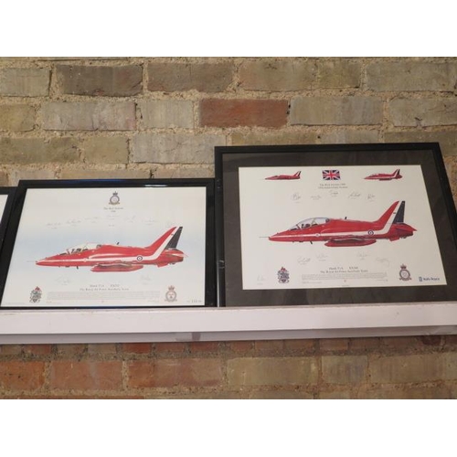 490 - Four red arrow signed year prints in black frames signed by teams