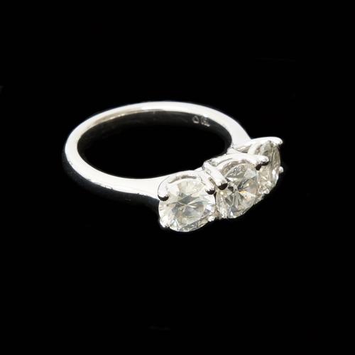 87 - A certificated 18ct white gold graduated round brilliant cut diamond trilogy ring - Diamonds 2.22ct ... 