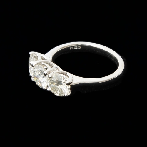 87 - A certificated 18ct white gold graduated round brilliant cut diamond trilogy ring - Diamonds 2.22ct ... 