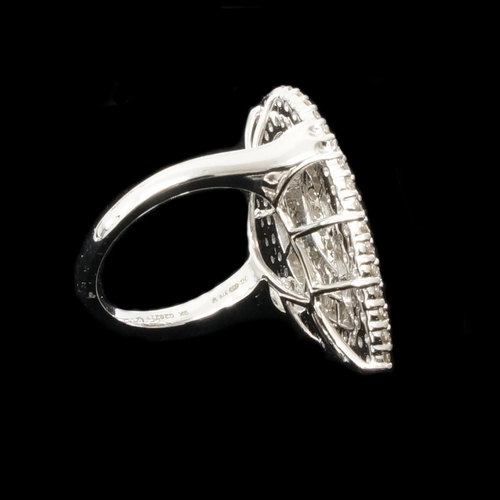 95 - A large 9ct white gold tear drop-shaped diamond cluster ring - Baguette and Round Brilliant Cut diam... 