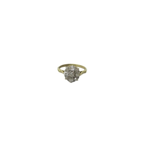 166 - An 18ct yellow gold (tested) and old cut diamond cluster ring size L/M - weight approx 2.4 grams