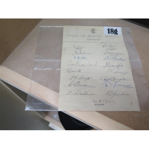 399 - A collection of Cricket memorabilia in 1948-49 SA Tour sheet signed bat and miniature, David Gower s... 