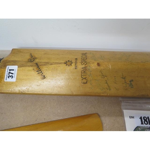 399 - A collection of Cricket memorabilia in 1948-49 SA Tour sheet signed bat and miniature, David Gower s... 