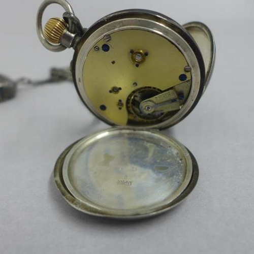 171 - A .935 silver (hallmarked) double case full hunter pocket watch - approx 5cm - not currently working... 