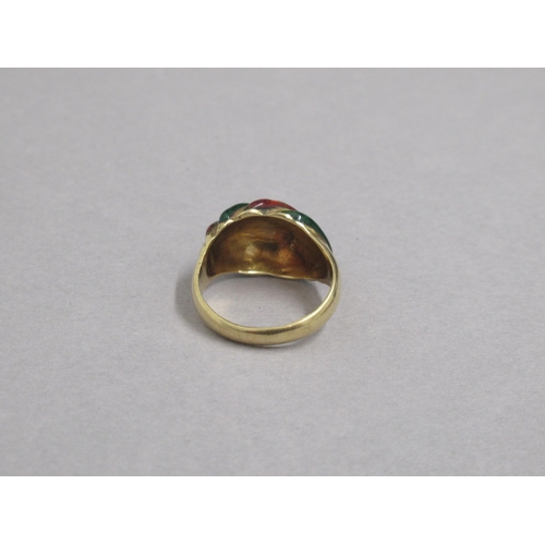 175 - An 18ct yellow gold (hallmarked) ring with red and green enamel - ring size O - approx weight 6.9 gr... 