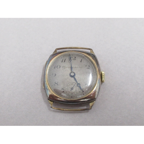 237 - A 9ct gold (hallmarked) gents Grosvenor wristwatch, seconds sub-dial - 28mm square case - working in... 