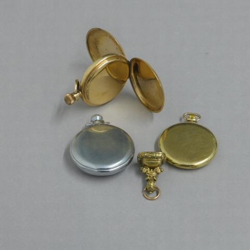 239 - Two gold plated pocket watches, neither currently working together with a gold plated fob seal and a... 