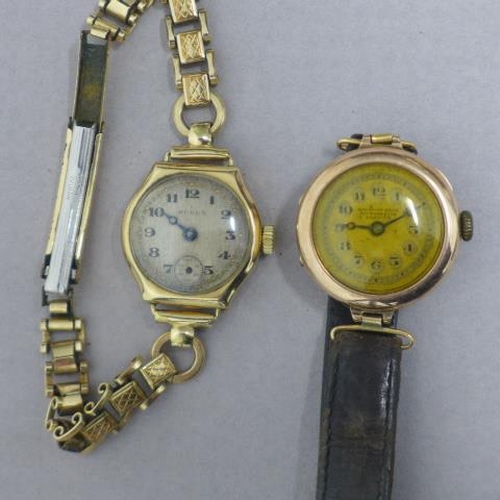 252 - Two 9ct gold cased (hallmarked) ladies watches - not working