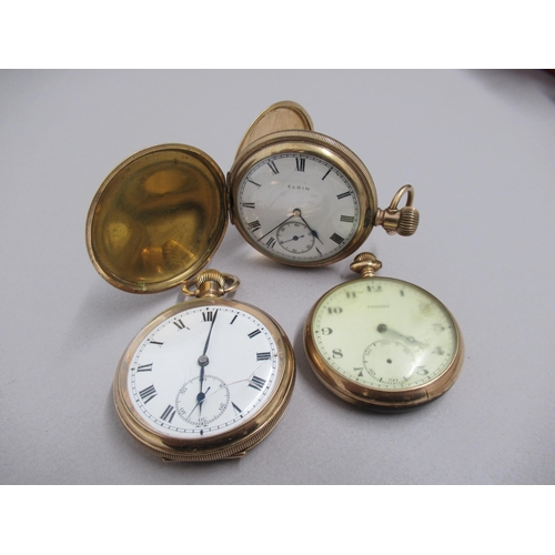 262 - An Elgin rose gold plated full hunter pocket watch, 5cm, working in saleroom with a Criterion rose g... 