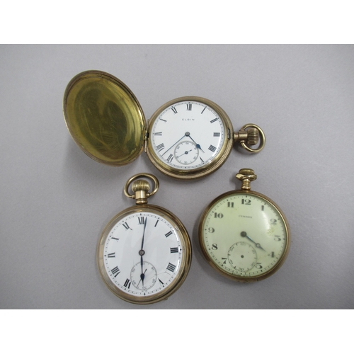 262 - An Elgin rose gold plated full hunter pocket watch, 5cm, working in saleroom with a Criterion rose g... 