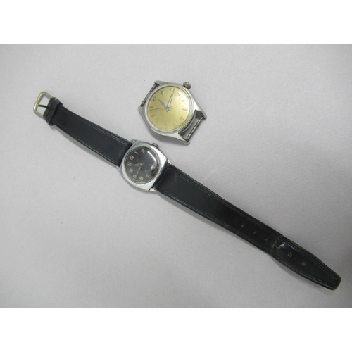 264 - Two steel cased wrist watches, the 1st has a round 34mm case, working in saleroom, dated 1963, and t... 