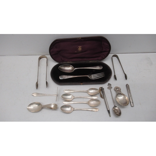 287 - Silver spoons etc including Christening set and caddy spoon - total weight approx 9 troy oz