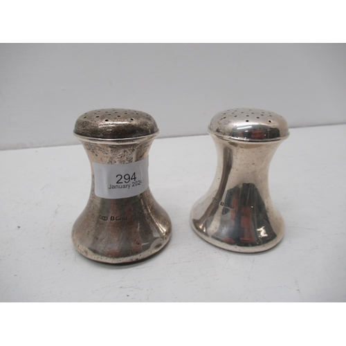 294 - A pair of silver salt and pepper shakers, Birmingham 1911, approx 7cm, approx 3.2 troy oz