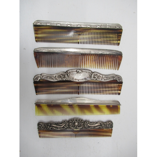 300 - Five silver mounted tortoiseshell combs 19-15.5cm