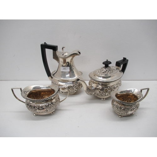 307 - A late Victorian silver tea set - Teapot, sugar bowl and milk jug, Joseph Gloster, Birmingham 1900 w... 