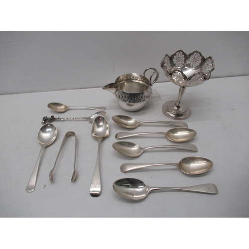 313 - A silver milk jug, tazza, spoons etc - approx weight 10.2 troy oz