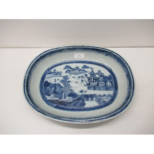 373 - A Chinese blue and white dish possibly 18th century, 32cm x 25cm, very good overall condition, no ch... 